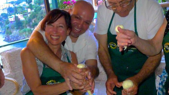 Mozzarella made fresh at our cooking class on the Amalfi Coast. We use it for our fresh pizza up at the villa! 